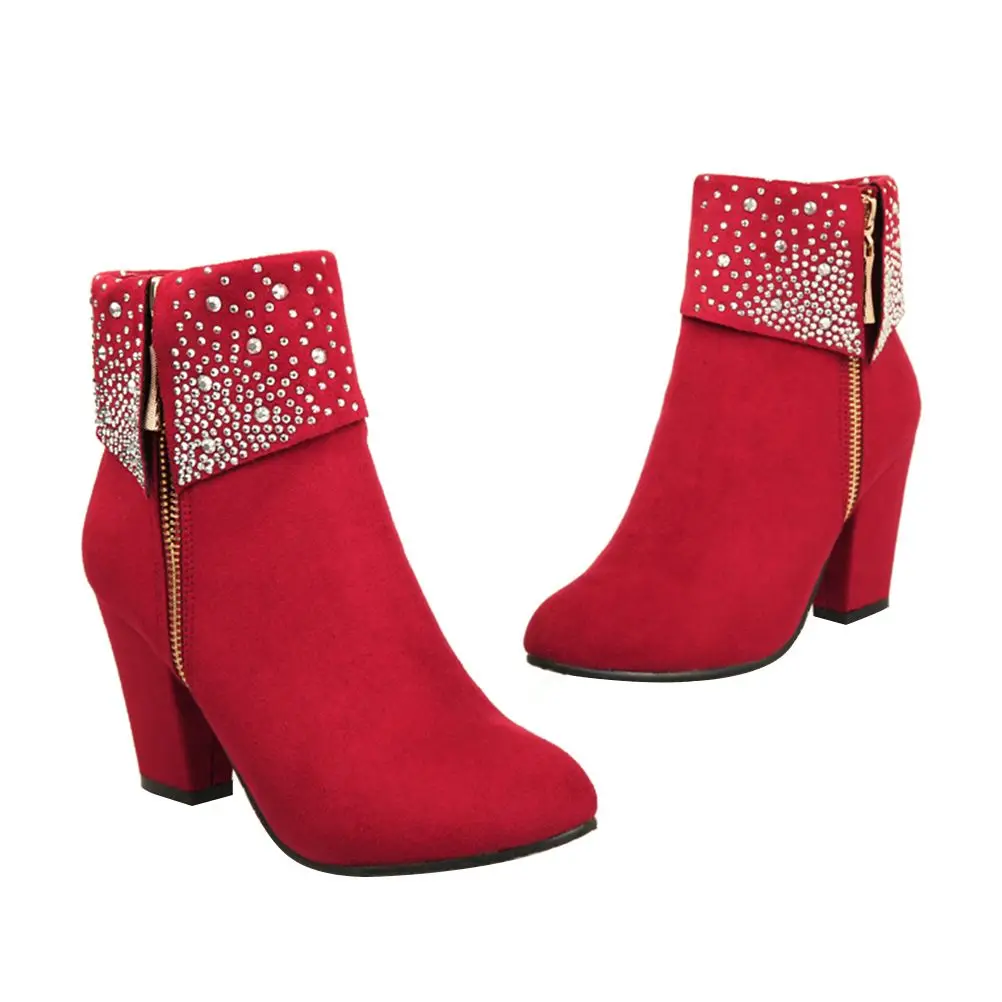 

Rhinestone Ankle Boots Short Bridal Shoes Booties Heel Pumps Wedding Fall Winter High Heels Rubber PU Material