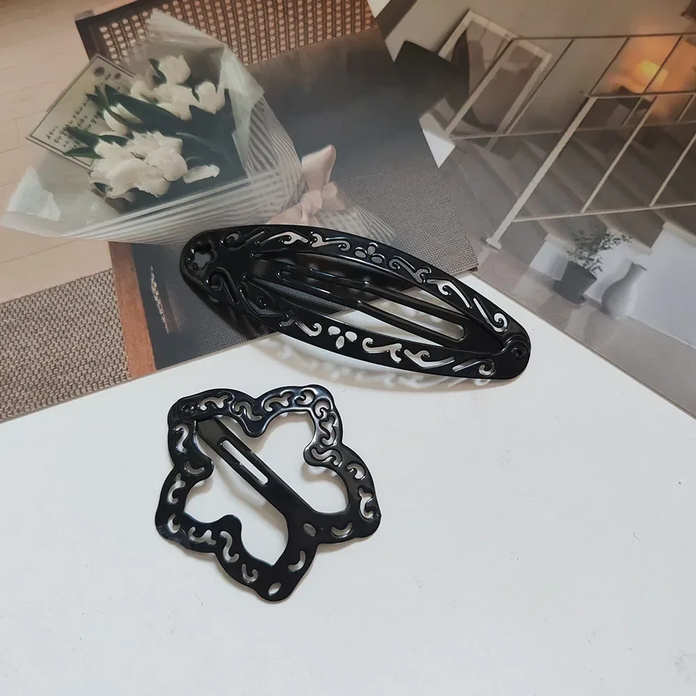 4PC Set Cute Retro Black BB Hairpins Hollow Flower Hair Clips Simple Classical Design for Girls Hair Accessories Party Holiday O