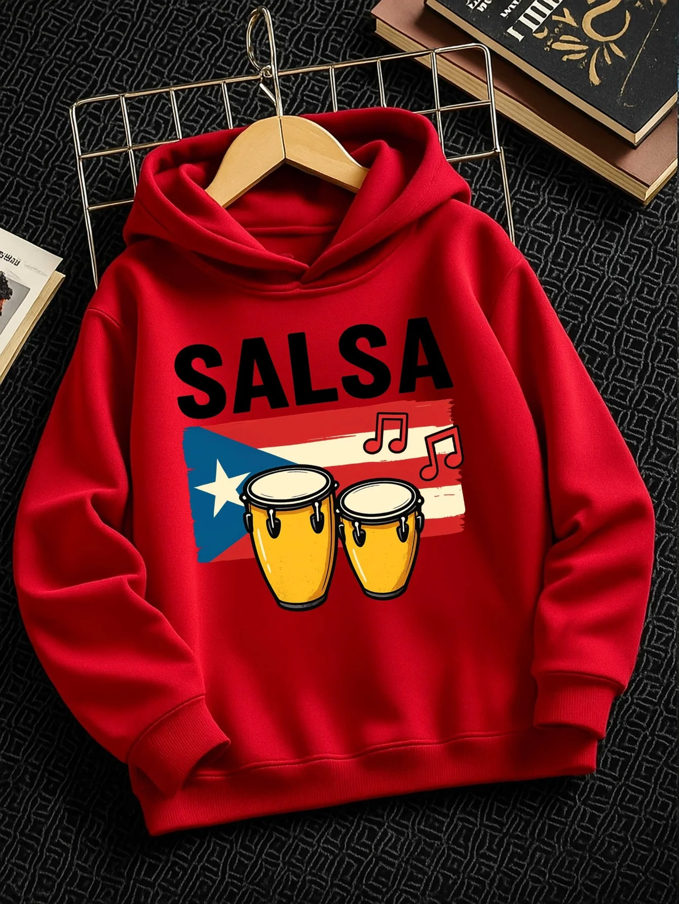 Autumn/Winter Casual Hoodies for Boys and Girls, Sporty Print Design, Stylish Choice, Salsa Drum Music Theme