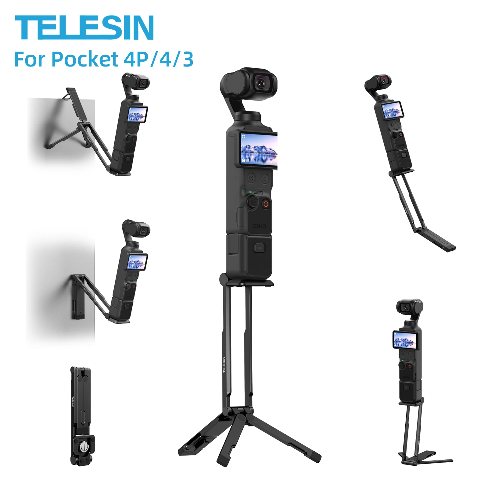 TELESIN Magnetic Tripod Foldable Handle Selfie Stick Mantis Hook Stand Handle Grip with 1/4