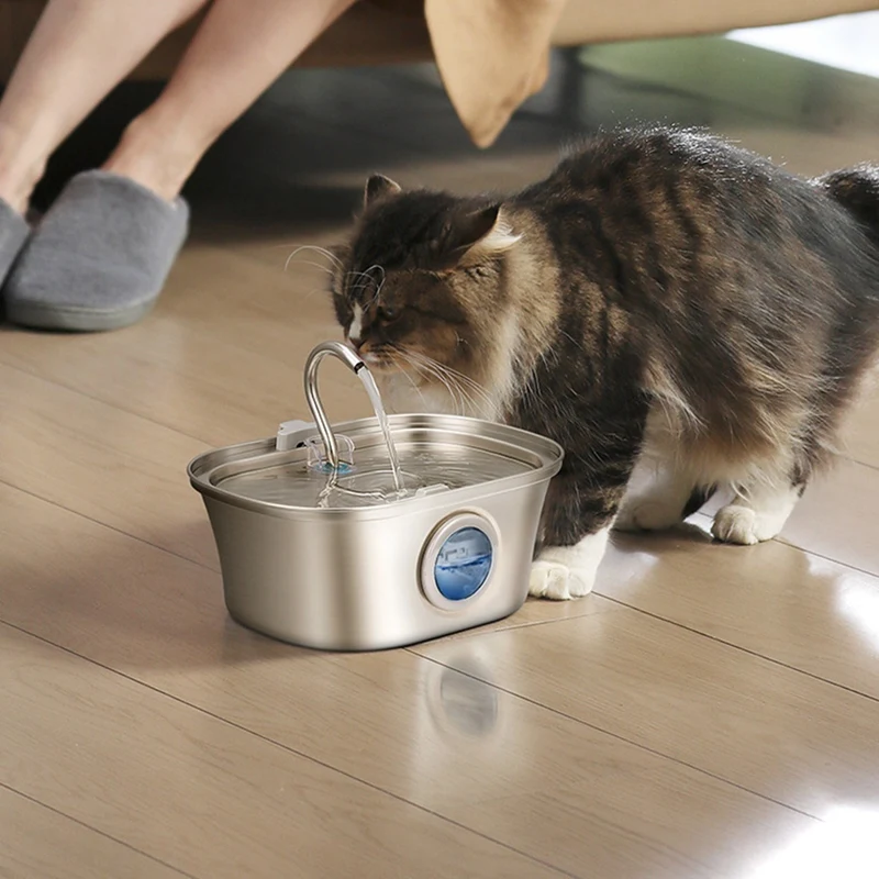 Cat Water Fountain With Water Level Window,Stainless Steel Automatic Pet Water Fountain,Dog Water Dispenser Durable ,EU Plug