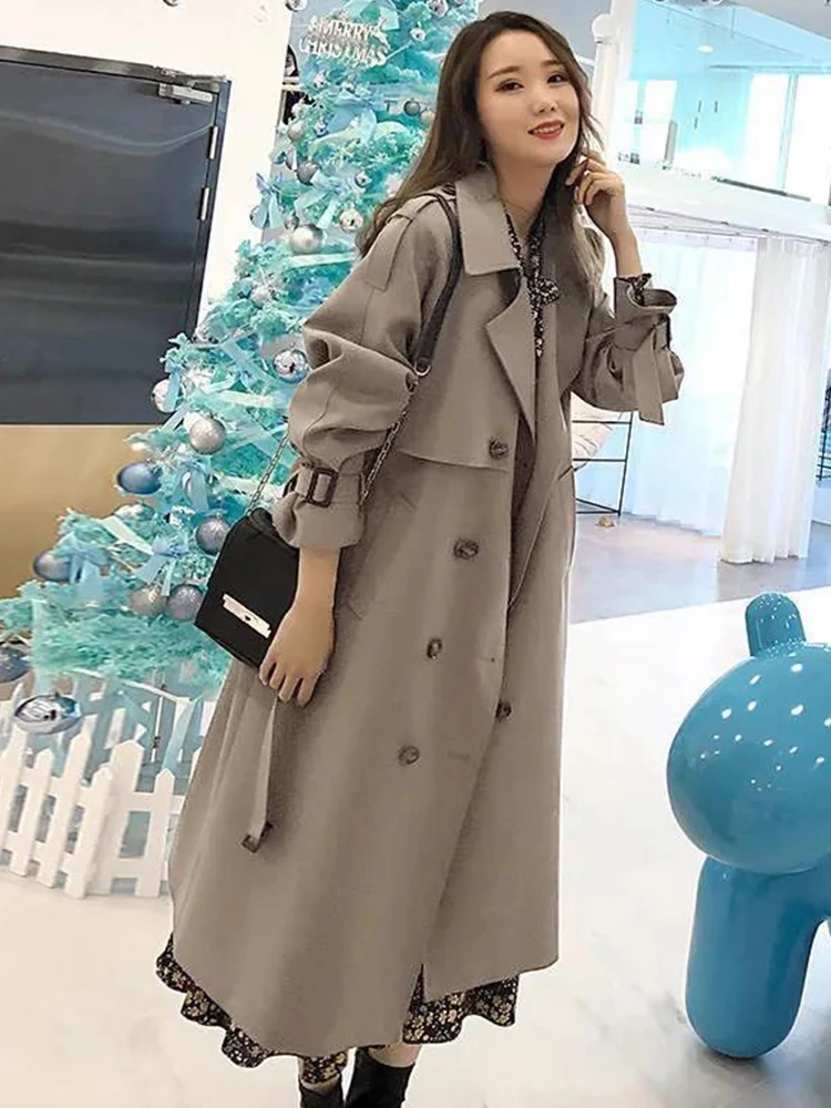 Double Breasted Long Trench Coats Casual With Belt Korea Jackets Loose Gabardina Casaco New Women Fashion Windbreaker Abrigos