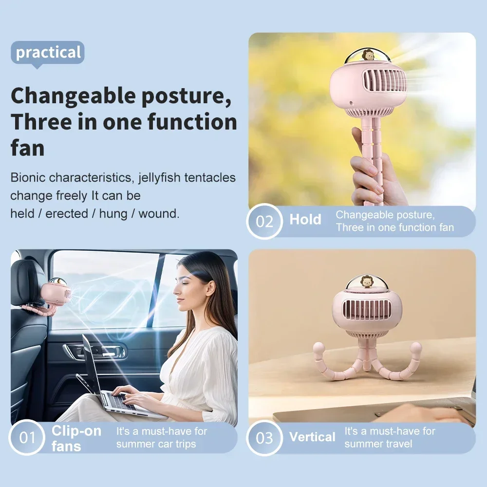 Lovely Cartoon Portable Safe Stroller Fan USB Charging Air Cooling Electric Fan Home Multipurpose Handheld