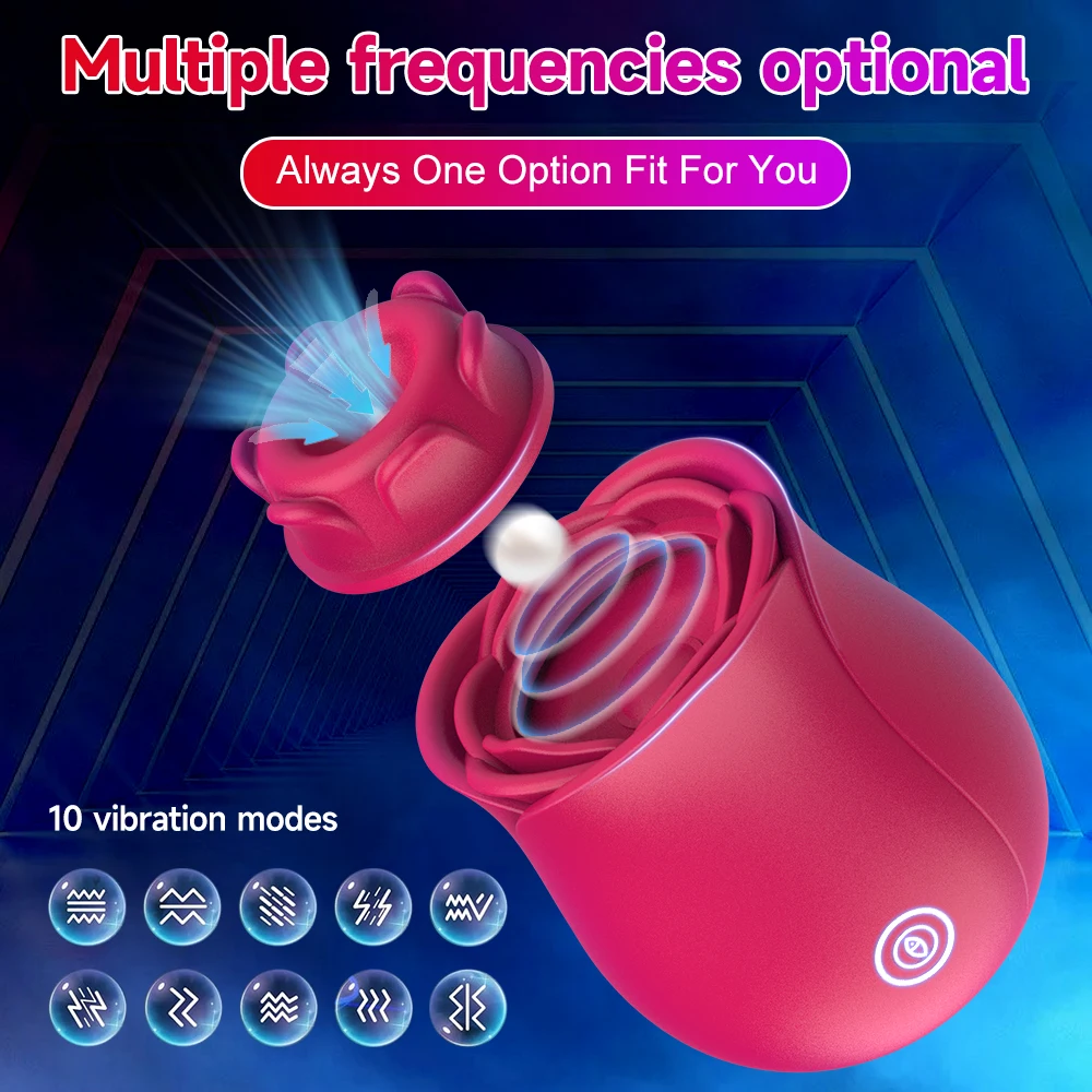 2 in 1 Rose Toys Vibrator for Women 10 Sucking Tapping Modes Removable Head for Clit Clitoral Nipple Stimulation Adult Sex Toy