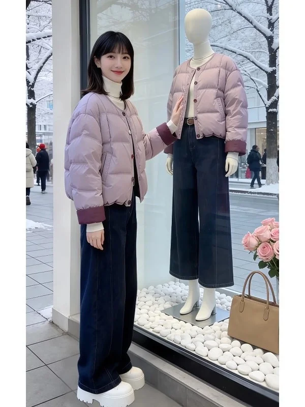 

Commute Casual Loose Fit ort Cotton Jaet Women's Korean Sle Faion High End Simple Outerwear Purple Color Blo