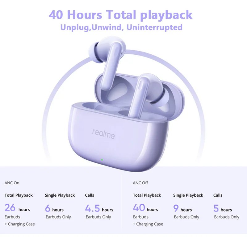 النسخة العالمية Realme Buds T310 بلوتوث 5.4 سماعة TWS لاسلكية 40H عمر البطارية سماعة 46dB إلغاء الضوضاء النشطة
