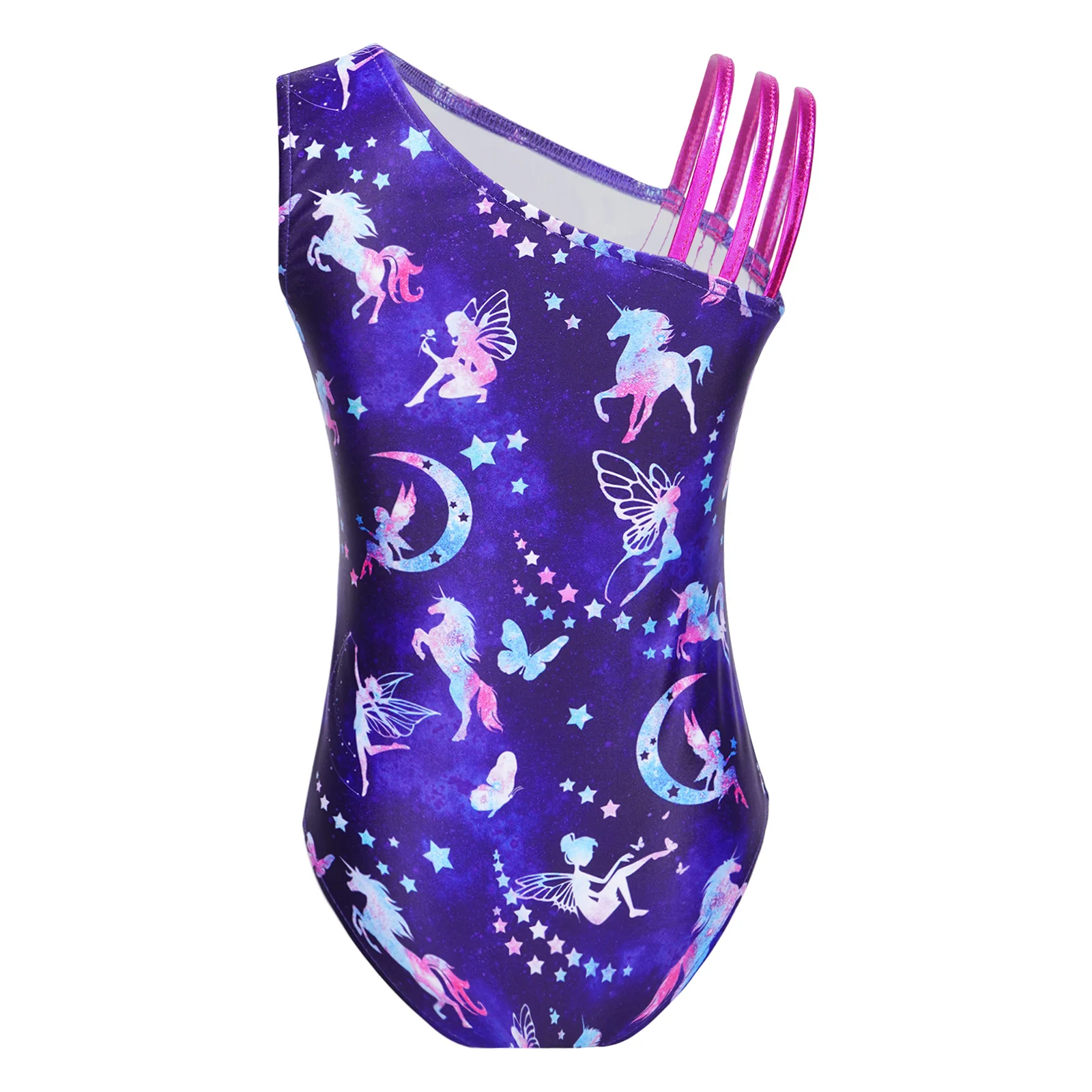 Kids Girls Shiny Metallic Gymnastics Leotard Print Bodysuit Ballet Dance Leotard for Girls Ice Skating Jumpsuit Stage Costume