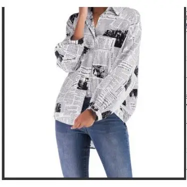 

Women's Long Sve irt Newspaper Letter Print Spring Faion Ladies' Premium Quali Polyester Casual Wear