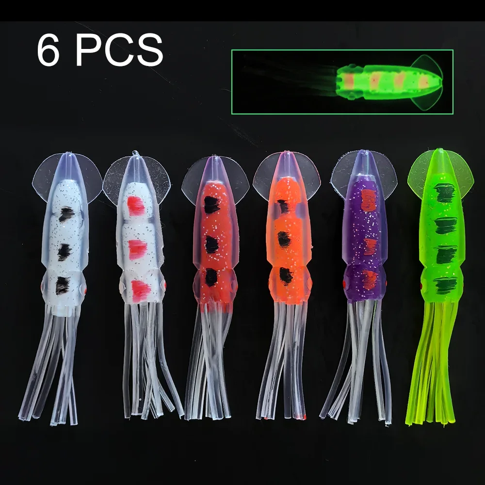 T 6pcs 10cm 13cm 15cm Soft Squids Bait Trolling Lure Sea Fishing High Quality Squid Hoochies Fishing Lure IS701