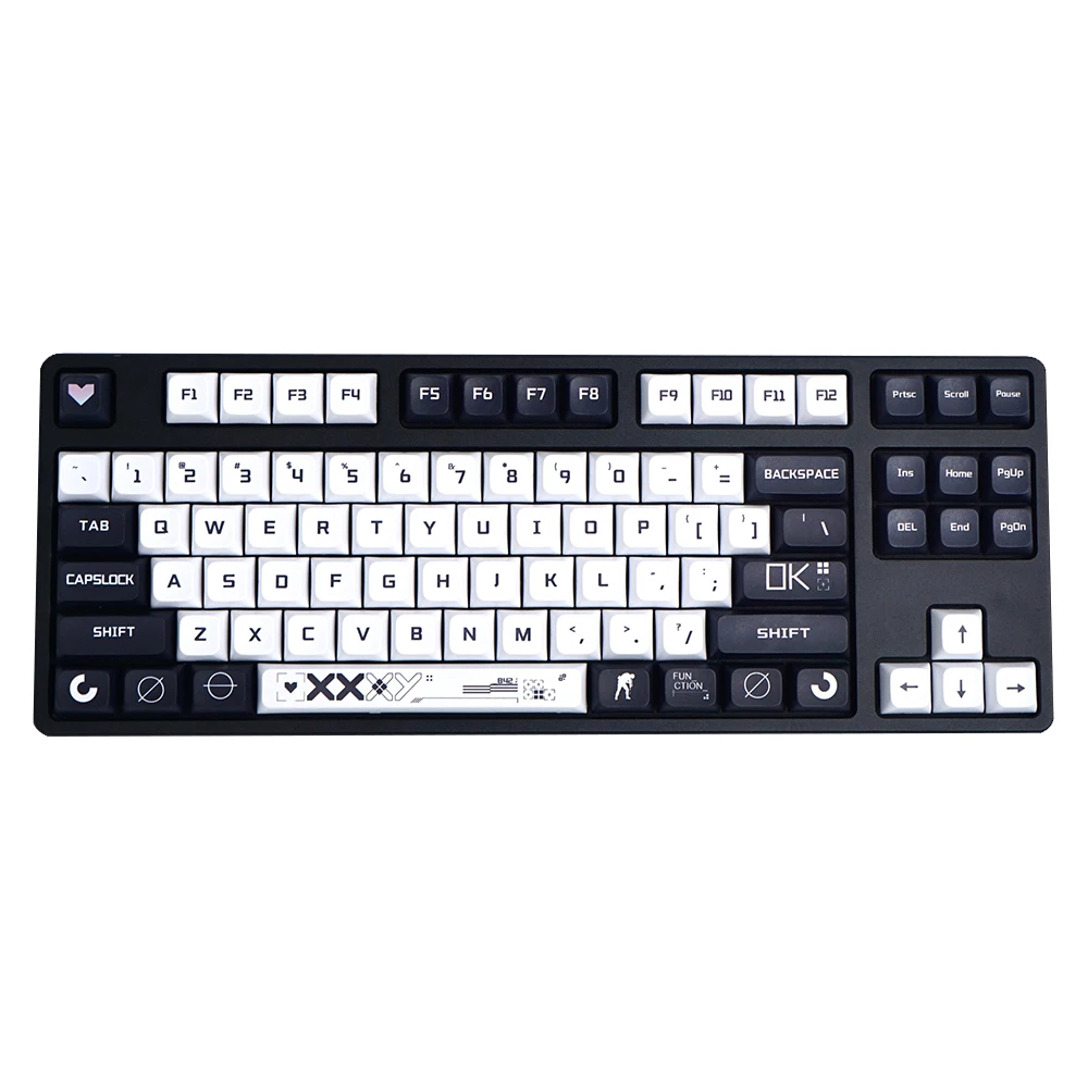 

XDA PBT Keycaps Black White Heart-shaped ESC Keycaps Thermal Sublimation Mechanical Keyboard 60% DIY Gaming Accessories Keycap