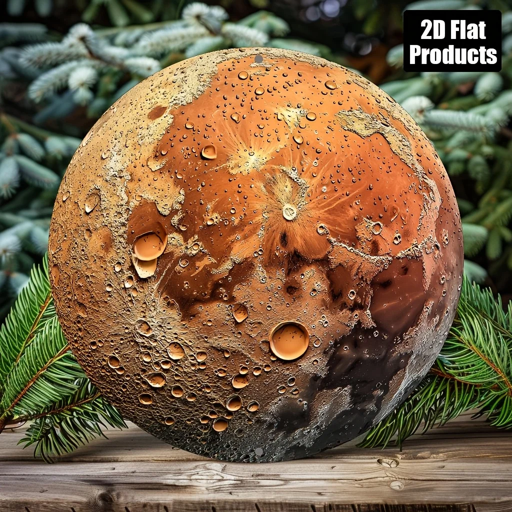 2D Flat, 1pc Moon-Themed Round Metal Wall Sign - Retro Lunar with Cratered Terrain & Maria - Aluminum Celestial Decor for Home,