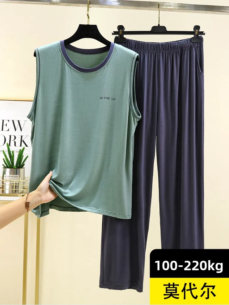 

Men's Modal Svel round Ne Vest Pants Set Summer Thin Casual Loose Spwear Comfortable Breathable Home Clothes