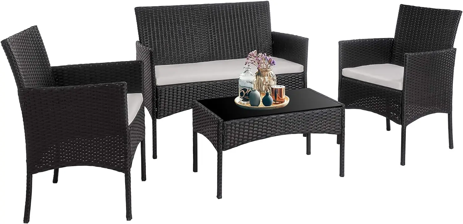 Mobília ao ar livre do pátio Define, cadeira do Rattan, conjunto de vime, uso interno, quintal varanda jardim, piscina varanda móveis, 4 pcs