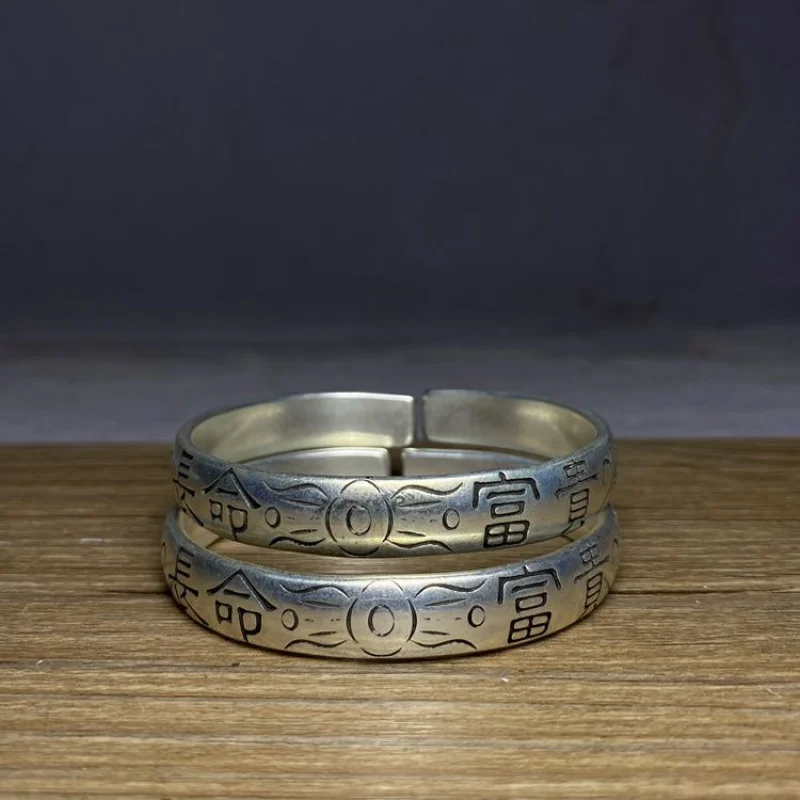 Antique Old Bracelet, Longevity And Wealth, Ethnic Jewelry, S925 Silver Open Bangle, Women'S Vintage Item