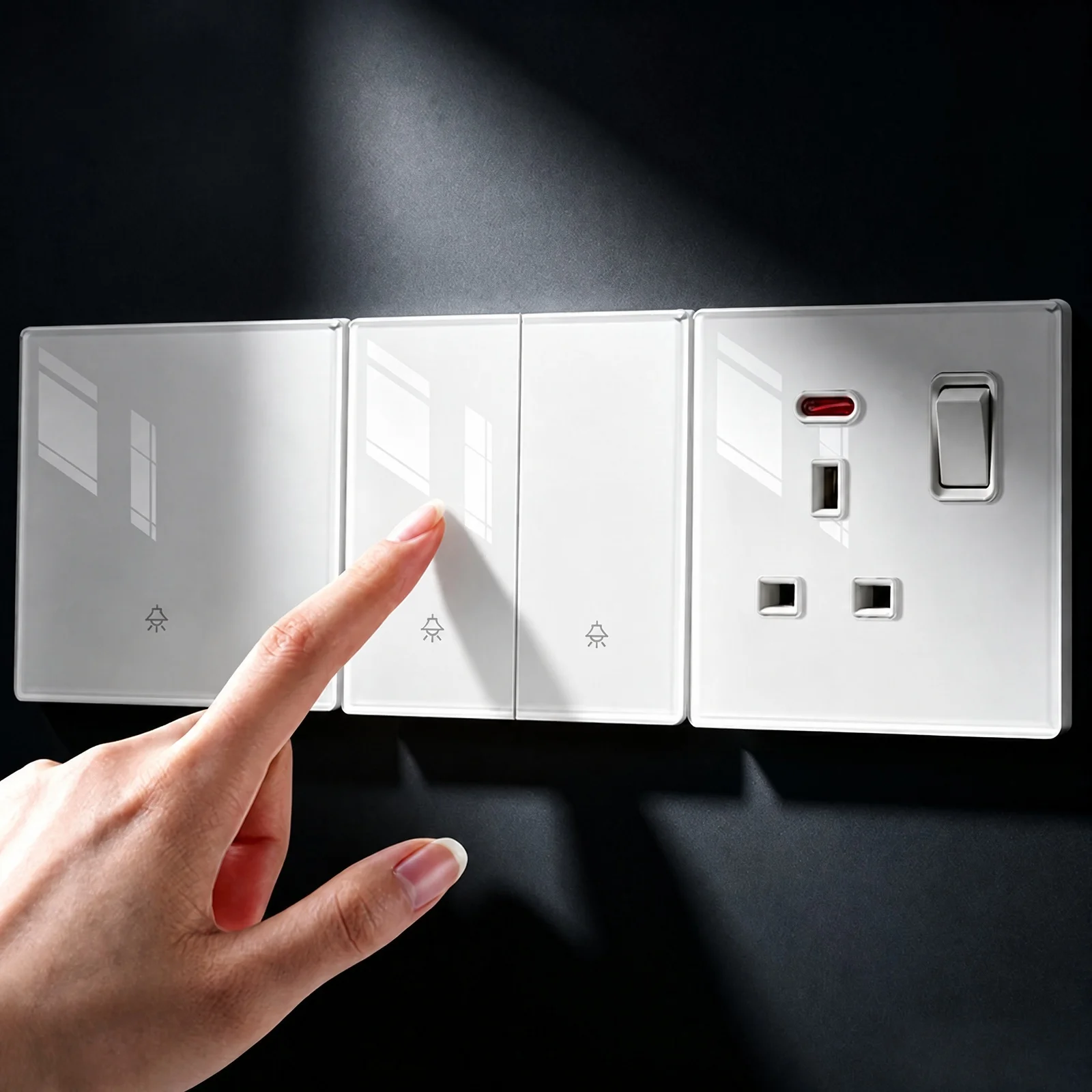 Wall Lamp Switch Panel Tempered Glass International Switch 1/2/3/4 Gang 1/2 Way Steel Rocker Light Switch On/Off Stair Switch
