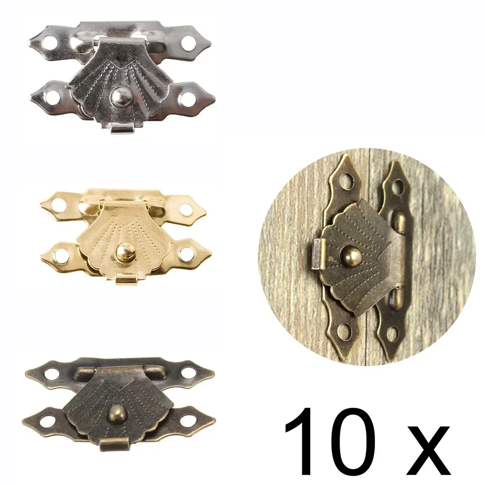 

10Pcs Box Latch Clasps Antique Bronze Iron Jewelry Box Padlock Hasps Wooden Box Buckle Furniture Hardware Accessories