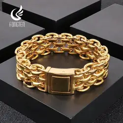 Fongten 24cm Charm Bracelets For Men Stainless Steel Three Layers Braid Link Chain Bracelet Bangle Gold Silver Color Jewelry