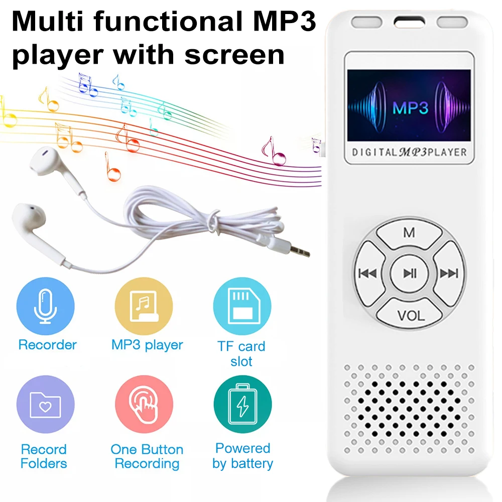 Lettore MP3 portatile Dittafono professionale Registrazione WAV Lettore musicale HiFi Walkman MP3 Altoparlante incorporato Registratore vocale Radio FM