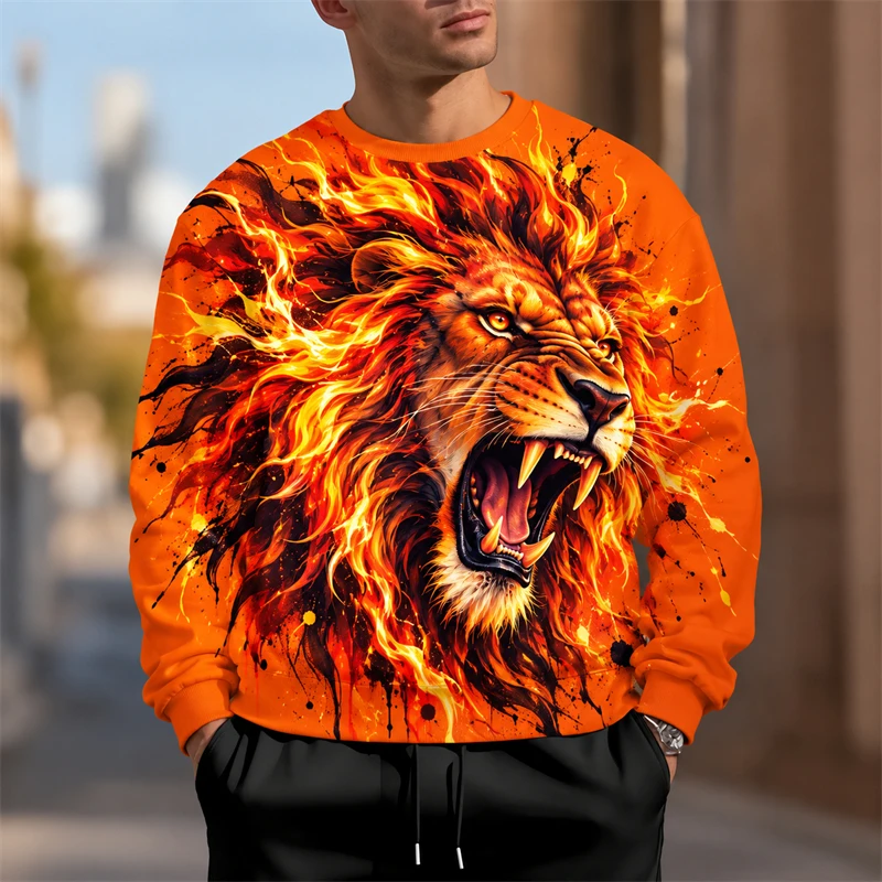 Fashion Lion Sweatshirt Graphic 3D Print Animal Graphic Unisex Long Sleeve Casual Pullover Streetwear Fashion Autumn Y2k Tops
