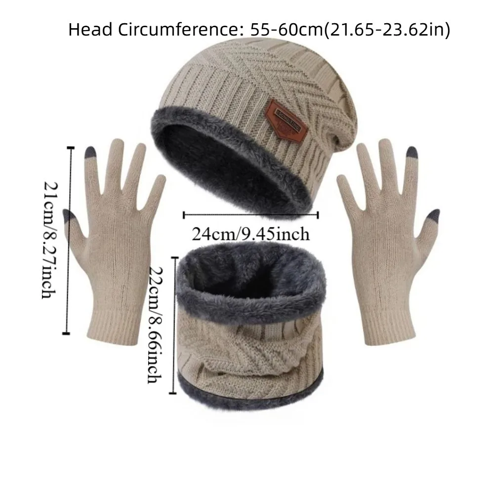 4 teile/satz Weiche Winter Beanie Hut Schal Set Verdicken Fleece Gefüttert Thermische Gestrickte Handschuhe Thermische Schutz Kappe Warme Wolle Hut