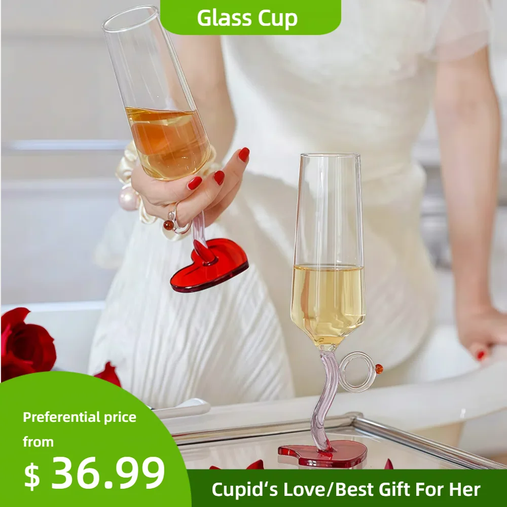 Flauta de champán de cristal, copa de vino roja y blanca, puerto, copa de Copita, anillo de corazón, juegos de regalo para el Día de San Valentín/aniversario, decoración del banquete de boda