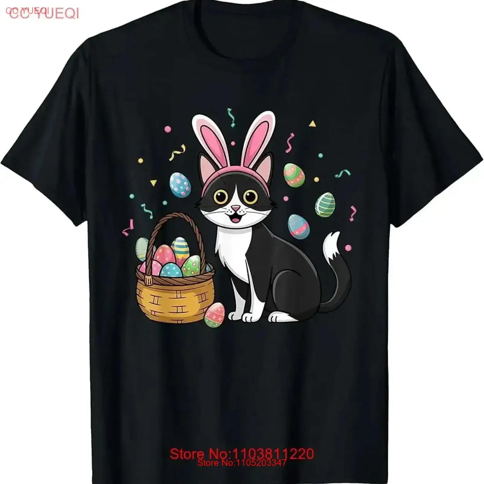 

Easter Day Cat Bunny Ears Eggs Kids Funny T Shirt vintage Washed Soft Slightly graphic streetwear designer clothes Comfortable