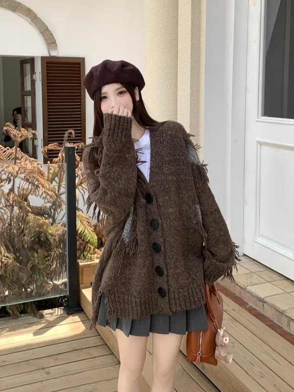 

plus Size Thiened V-Ne Sweater Coat Women's Autumn Winter New Loose Versatile Knitted Open Cardigan Top for Lazy Girls