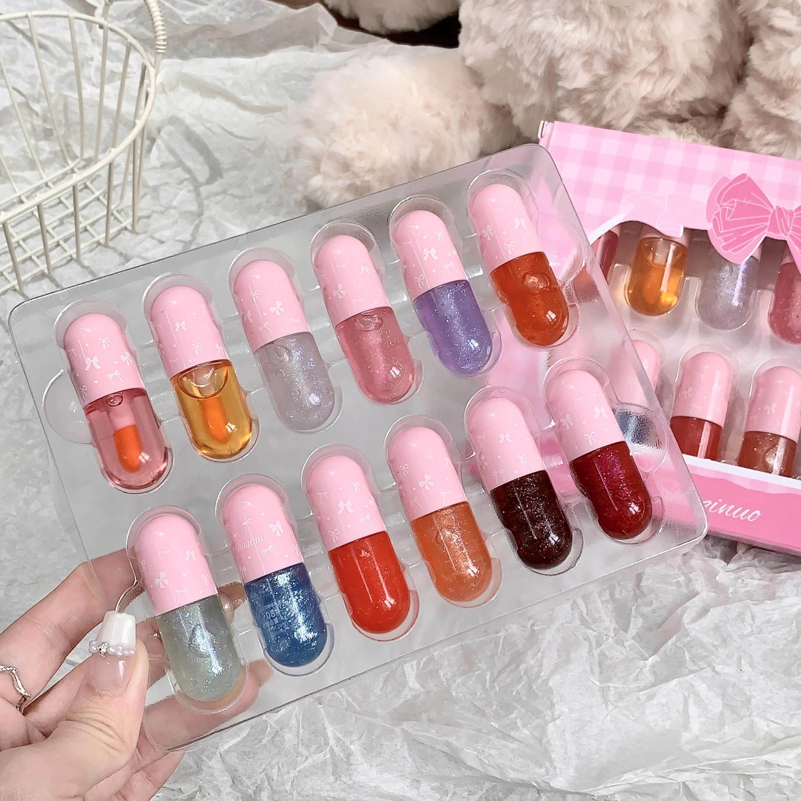 SHAQINUO 12 pièces ensemble de brillant à lèvres cristal miroitant huile pour les lèvres nourrissante et hydratante, colorée et Anti-gerçures