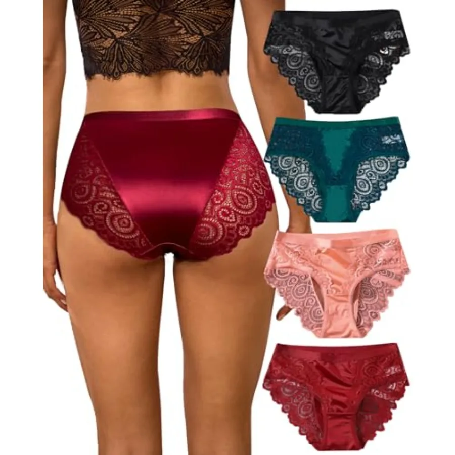 

Kingfung Lace Underwear for Women Silky Smooth Hipster Cheeky Mid Waist Bikini Panties for Women Seamless Lacy Undies