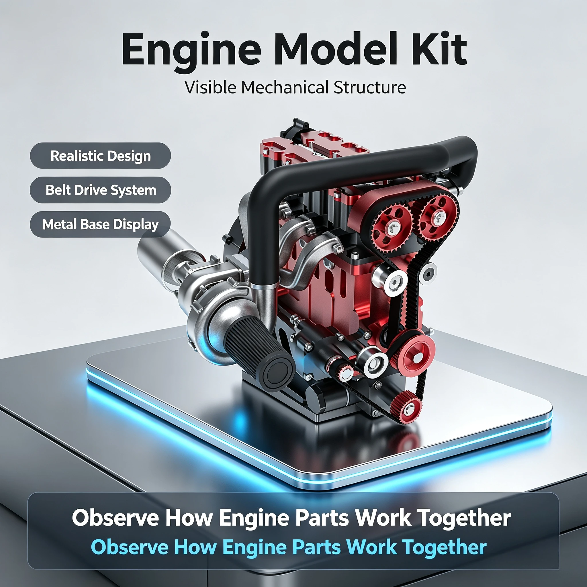 D6S Twin Cams Water Cooled Steam Engine Four Valve Turbo Independent Lubrication RC Vehicle Refit Parts Desktop Machinery Displa