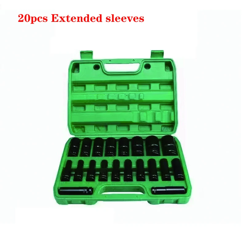 20 Pcs Extended Hexagonal Socket Sleeve Combination Set 1/2 Pneumatic Extended Air Cannon Screwdriver 8-32 Auto Repair Tool