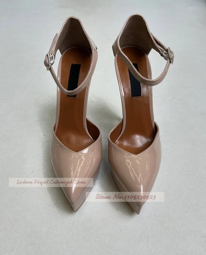 Lilac Purple Platform Pointed Toe High Heel Shoes Women Stiletto Heels Ankle Buckle Strap Banquet Pumps Shallow Footwear
