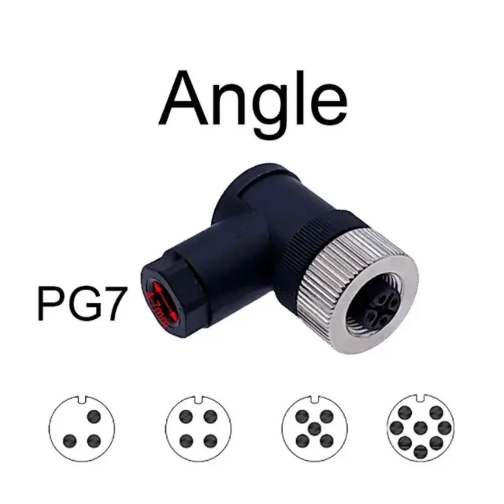 High Quality 4 5 8 Pin M12 Sensor Connector Waterproof Bend Angle Male&Female Plug PG7 Screw Threaded Coupling Household