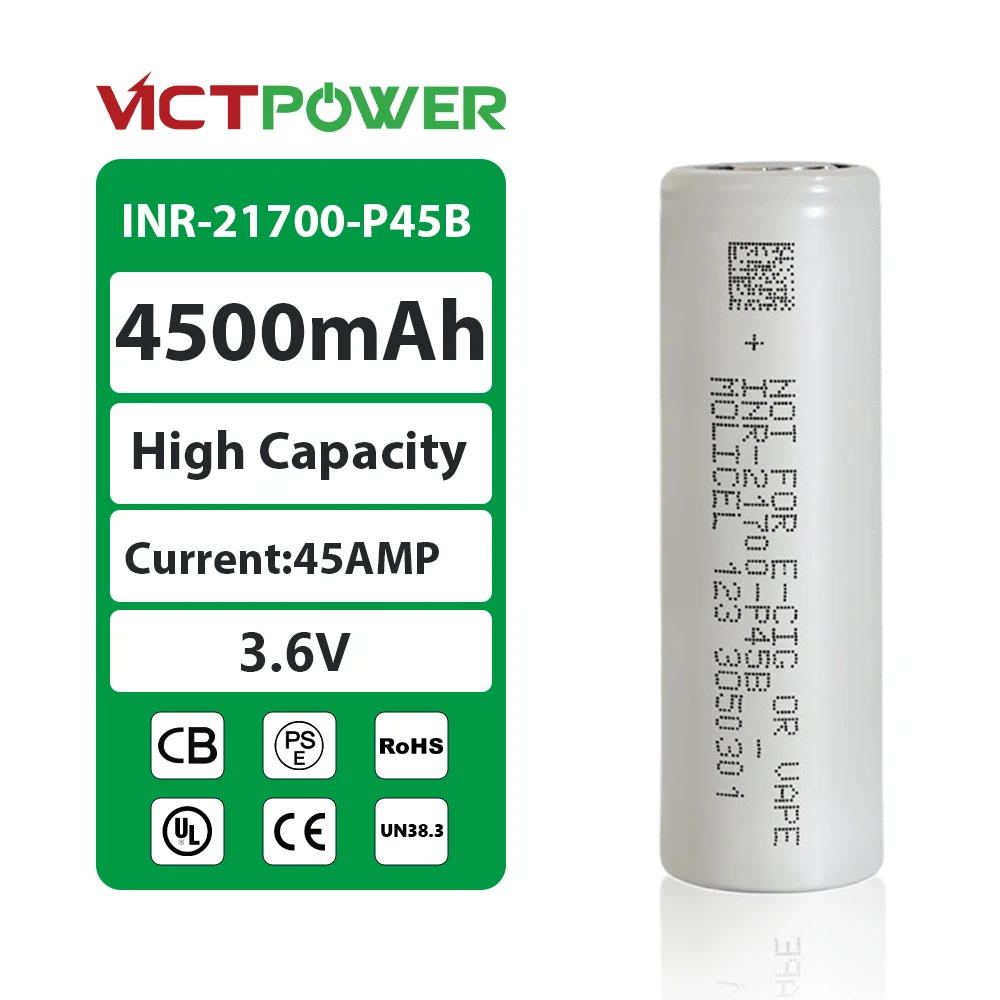 3.7V Inr21700 P45B 4500mah Low Temperature Solid State 45A Max Discharge 800 Cycles Rechargeable Battery Cell Molicel Battery