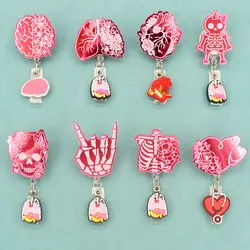 Pink Shiny Medical Human Organ Nurse Style Rotate Clip Retractable Badge Reel Card Holder Exhibition Name Card Parts