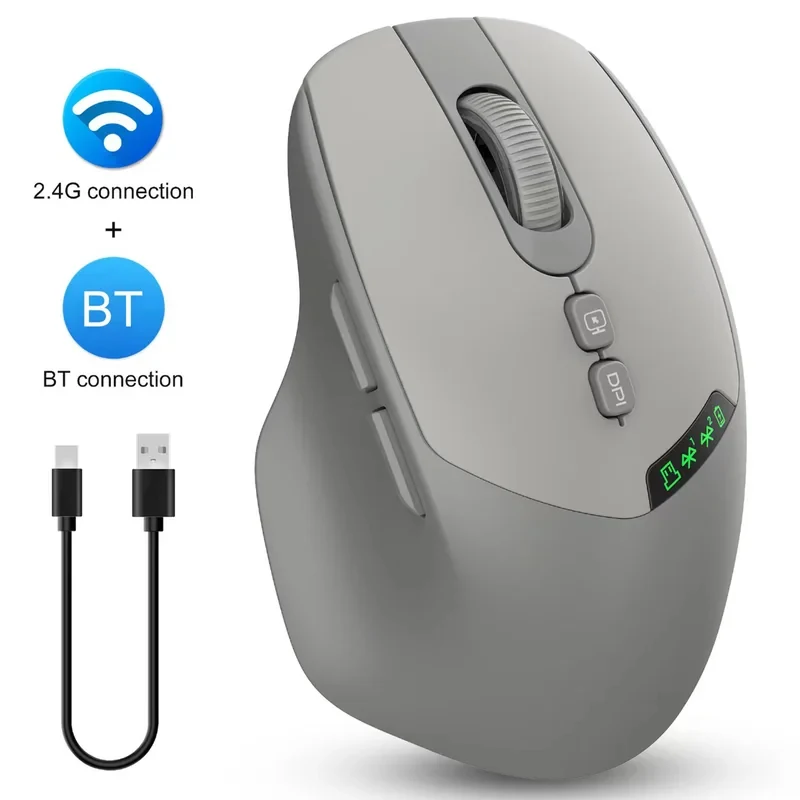 2026 Mute Dual Mode Wireless Mouse Bluetooth 2.4G Silent Click DPI Adjustable Battery Display Ergonomic Design For Office/Pad