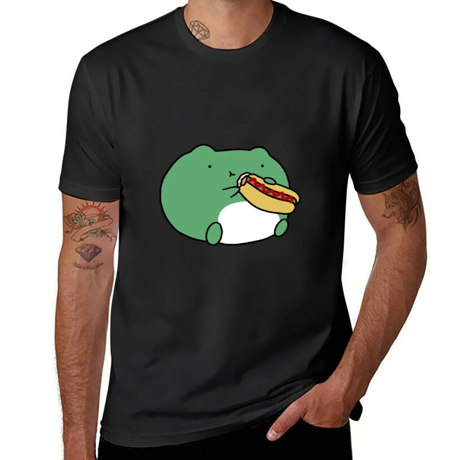 

Frog Eating Hotdog T-Shirt luxury t-shirt cotton man t-shirts mens white t shirts
