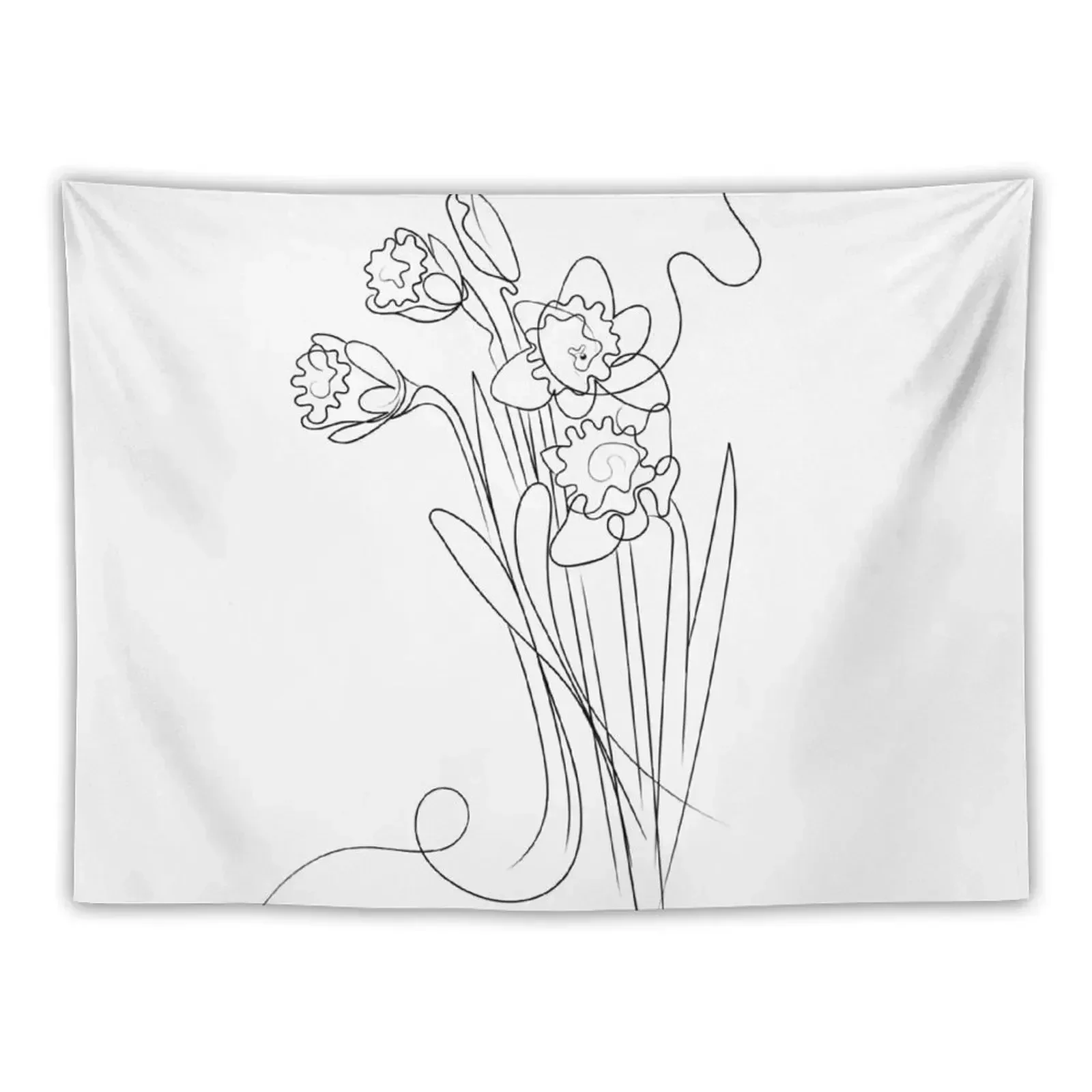 Daffodils Line Drawing Tapestry Aesthetics For Room Mushroom Christmas Decoration Room Decorating Aesthetic Tapestry