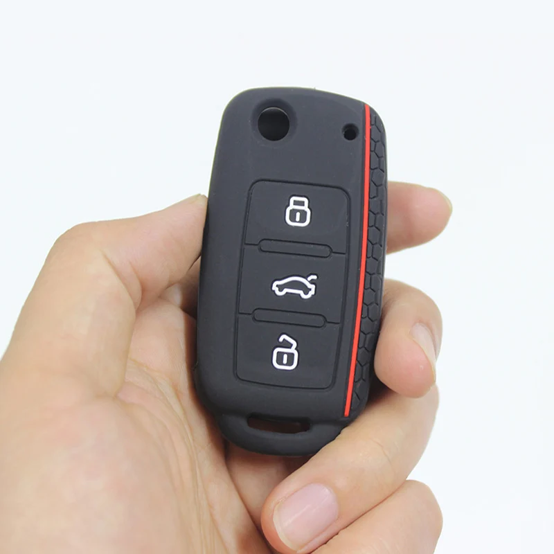 Car Key Case for VW Golf Jetta POLO for Skoda Yeti Superb Rapid Octavia for SEAT Leon Ibiza 3 Button Silicone Key Cover