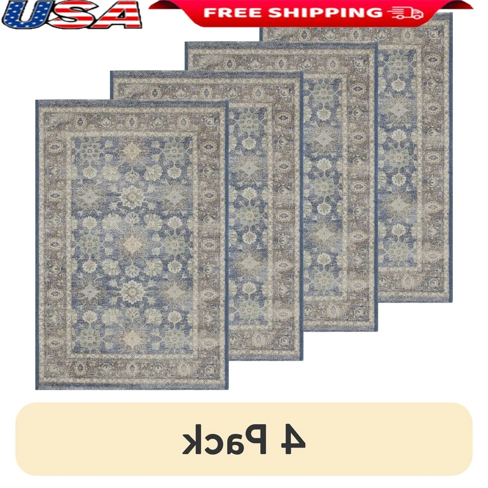 

4 Pack Indoor Floral Accent Rug 24x36 Non-Slip Gel Backing Machine Washable Entryway Bathroom Bedroom Living Room
