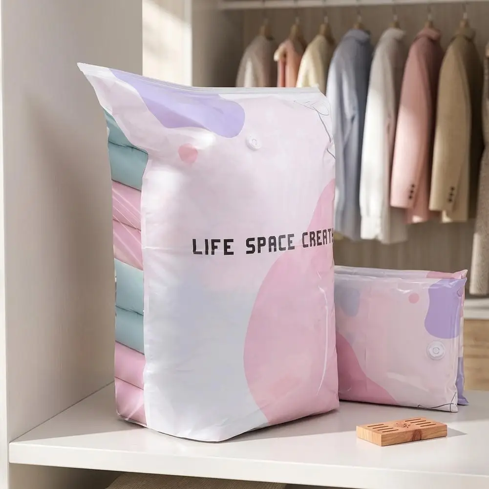 Vacuum Storage Bags No Pump Needed, Large Reusable Plastic Compression Bags for Clothes Blankets Quilts, Space Saver Travel Stor