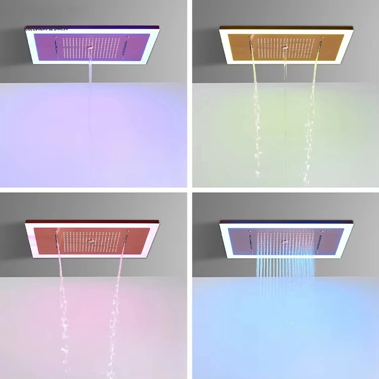 Modern  Grey Ceiling-Mounted Shower Head LED Light Single Handle Rain Pause Spray Patterns Bathroom Wall-Mounted Shower Set