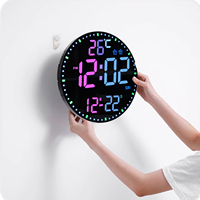 Multifunction RGB Dazzle Color Clock LED Round Clock with Remote Control Digital Clock Calendar Display Night Light Alarm Clock