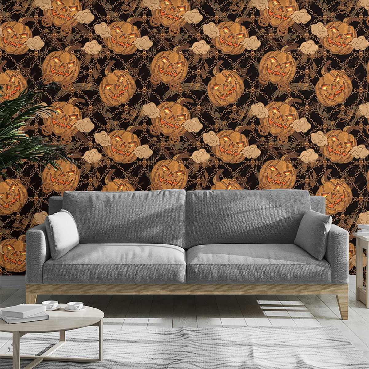 Halloween Decorations Wallpaper Self Adhesive Horror Pumpkin Wall Stickers Peel and Stick Contact Paper for Kids Holiday Party