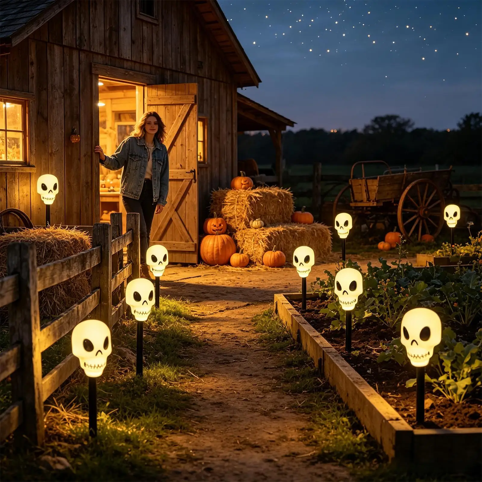 Halloween Solar Stake Lights 5 Pieces Waterproof Spooky Lamp Skull Yard Stake For Lawn Balcony Outside Landscape Thanksgiving
