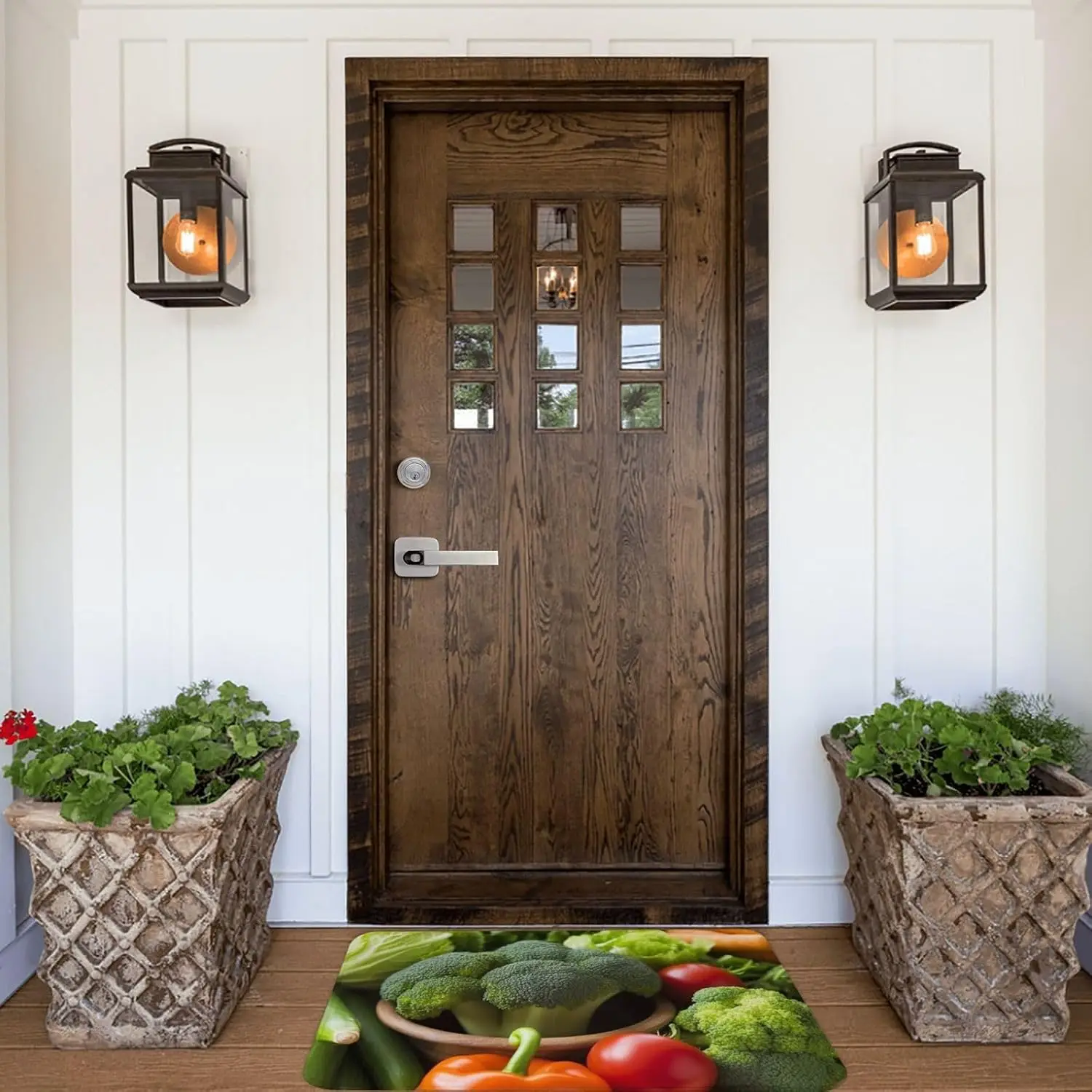 Fresh Vegetable Mix Door Mat, Broccoli Tomato Kitchen Floor Mat Healthy Food Print Entrance Rug Non-slip Washable Farmhouse Home