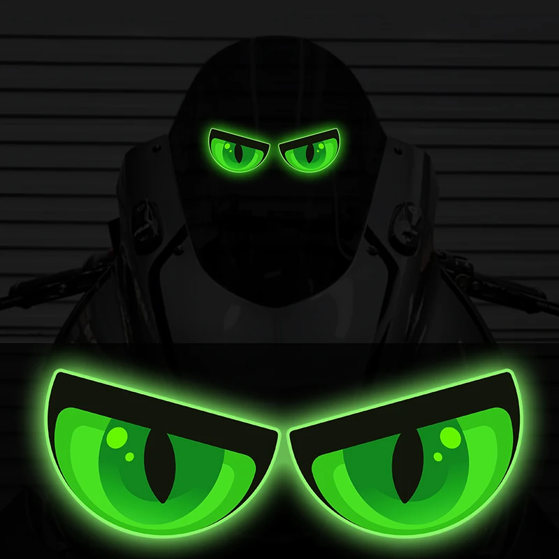 1PC Demon Eyes Motorcycle Glow Sticker Waterproof Motorbike Front Fairing Fuel Tank Racing Helmet Glow-in-the-dark Scooter Decal