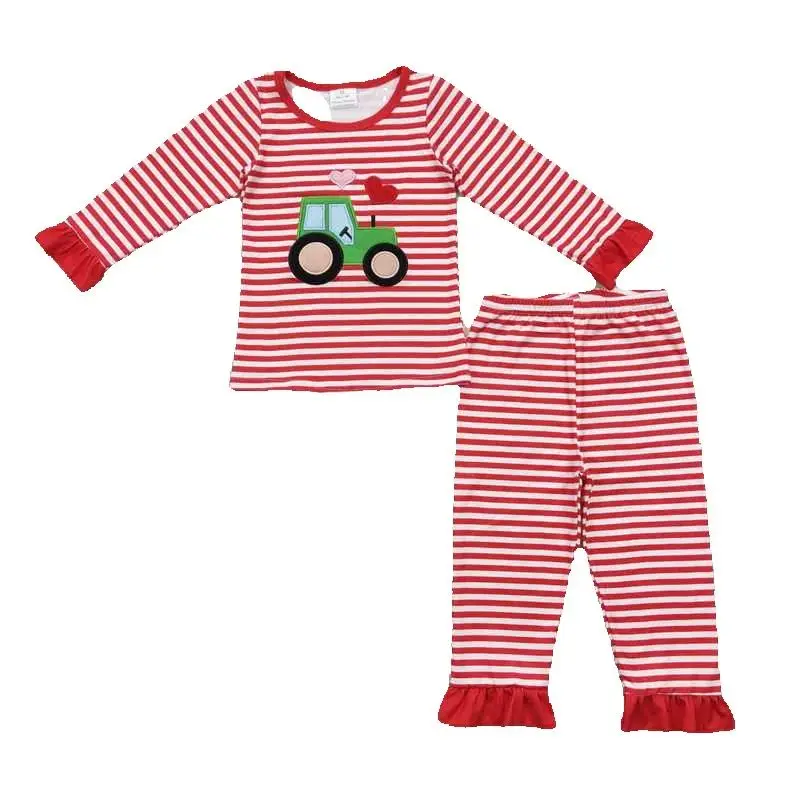 

Kids Matching Clothes Long Sleeve Set And Romper With Embroidery Love Tractor Print Children Sibling Sister And Brother Outfits