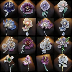 Gorgeous Micro Inlaid Zircon Rose Flower Brooch Luxurious Calla Lily Women's Coat Elegant Suit Accessories Dinner Corsage Pin