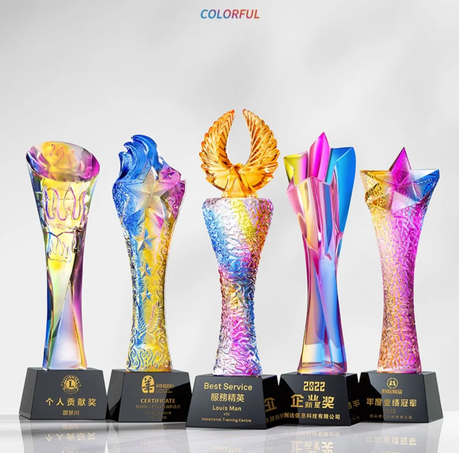 Customized Crystal Glass Trophy Creative Crafts Art craft Souvenir Luminous Glass Award